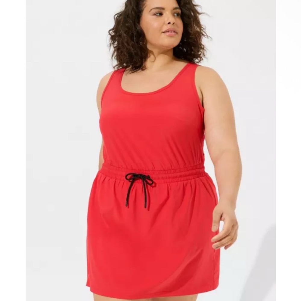 Torrid Stretch Woven Mini 2-fer Red Active Mini Dress with Built in Shorts - Picture 7 of 8
